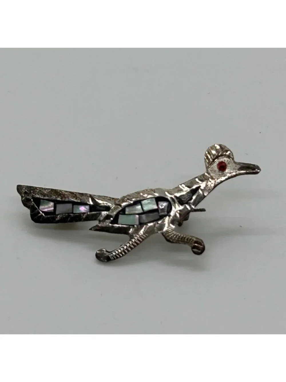 Vintage Heco En Mexico Sterling Silver 925 Abalone Shell Roadrunner Bird Brooch - Picture 4 of 12